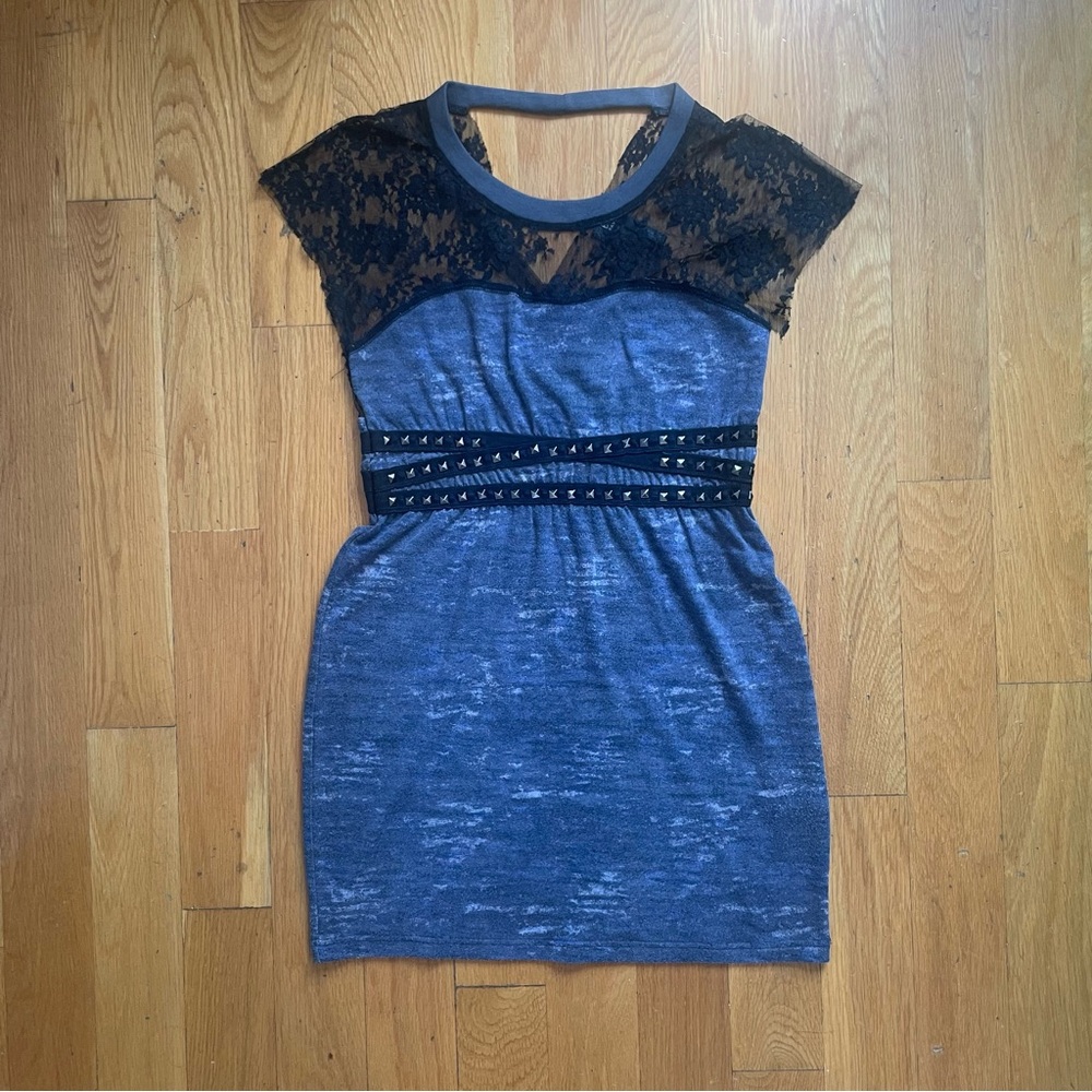 Tie-Dye Studded Lace Purple Dress, Small